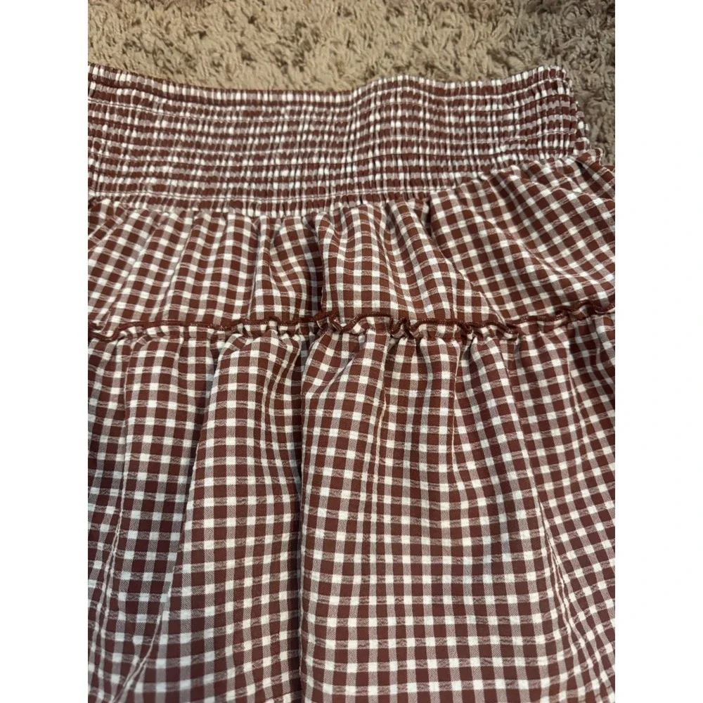Sienna Sky Skort Women's Brown Gingham Pull On Elastic Waist Size Medium